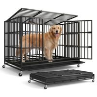Cage pour chien robuste, cage pliable pour chien avec roues verrouillables, double porte, fond fixe anti-évasion, plateau amovible