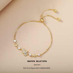 Star Pattern <b>Copper</b> Alloy <b>Bracelet</b> With Crystal Inlay Adjustable For Everyday Wear - Product Image 1