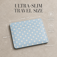 Portefeuille minimaliste pour femmes avec logo personnalisé, durable, fin, à pois, en cuir PU, bloquant les RFID, pour cartes de crédit et passeport