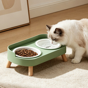 Comedero de cerámica para gatos, doble, elevado, ovalado, con diseño de pata. - Product Image 3