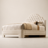 Lit avec tête de lit Portman capitonnée en tissu moderne de luxe, fabriqué à la main, avec rangement, cadre en bois écologique et rembourré pour chambre à coucher