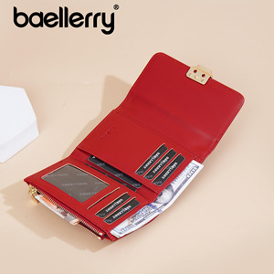 กระเป๋าสตางค์แบบสามพับสำหรับผู้หญิง ยี่ห้อ Baellerry สีแดง หนังแท้ ปิดด้วยกระดุม ใช้งานได้หลากหลาย เหมาะสำหรับใช้ในชีวิตประจำวัน - Product Image 2