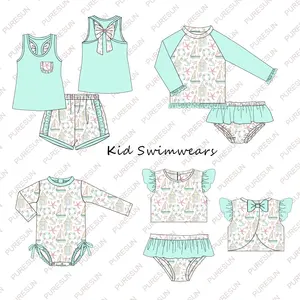 Puresun hot sale little girls swimwear sailboat printing spandex summer girls outfits wholesale kids swimwear for girls