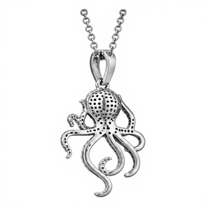 Pendentif Pieuvre en Argent Sterling 925 avec Zircon Cubique Sertie en Bezel, Breloque Animal Marin, Cadeau Bijou - Product Image 2