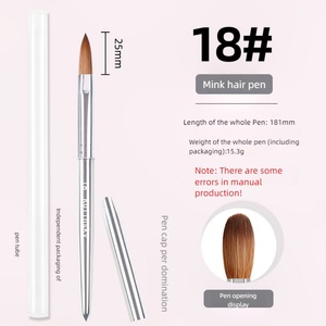 Pincel de Uñas Clásico de Pelo Kolinsky 100% Puro, Mango de Metal Plateado, Forma de Delineador, Férula Ondulada 2 # -18 #   Pincel Acrílico - Product Image 5