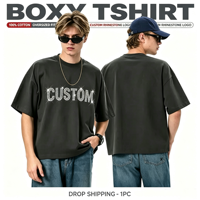 T-shirts personnalisés en gros 100 % coton avec impression décorative diamantée, impression avant et arrière, strass, t-shirts de luxe coupe ample pour hommes