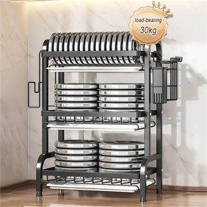 Égouttoir à vaisselle en métal à 3 niveaux avec plateau de drainage pour comptoir de cuisine, support de rangement et d'organisation pour ustensiles de cuisine - Product Image 2