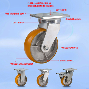 4in Polyurethane 500kg Load Capacity Swivel 2" Wide <strong>Caster</strong> Wheels 10mm Thickened Bracket <strong>Cast</strong> <strong>Iron</strong> PU <strong>Casters</strong> with Grease Nipple - Product Image 6