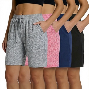 Real Essentials 4 Pack Women's Sporty Solid Quick Dry <b>Athletic</b> High Waisted Drawstring Spandex/Nylon Bermuda Shorts (Plus Size - Product Image 3