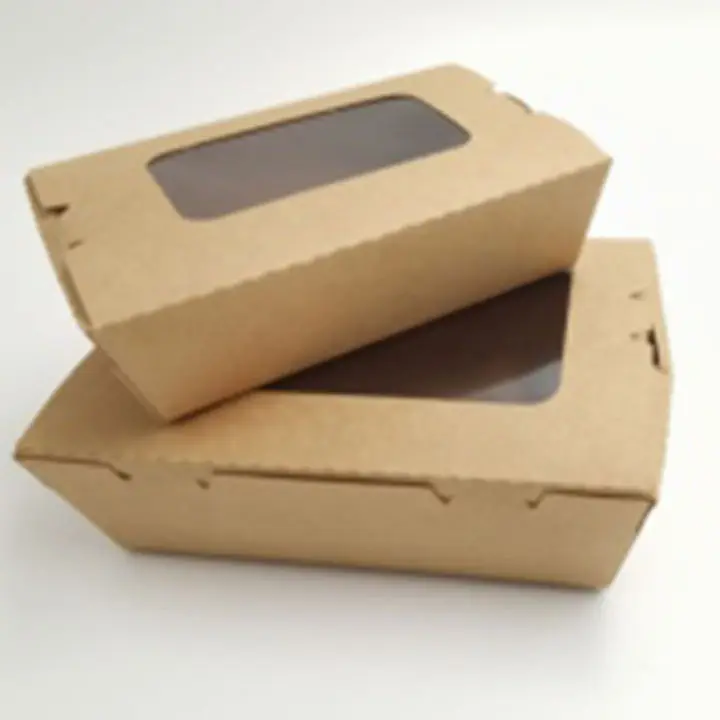 Cajas de embalaje de papel Kraft de grado alimenticio desechables personalizadas de Kingwin caja de papel ecológica desechable con ventana