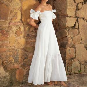 Robes longues plissées à manches courtes sur mesure 2025, ajustées avec volants, service OEM, pour femme, taille haute, blanches, simples, pour soirée - Product Image 2