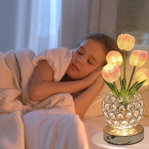 Lámpara de mesa de luz nocturna de tulipán de lujo, lámpara de noche de dormitorio de Ambiente de <span class=keywords><strong>cristal</strong></span> europeo, regalo de San Valentín - Product Image 4
