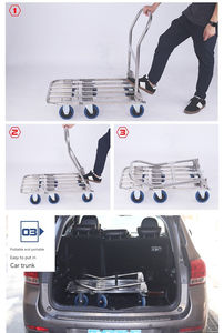 Kereta lipat 6 roda baja tahan karat, kereta tangan troli tempat tidur datar besar untuk bergerak dengan rem - Product Image 5