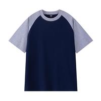 Kaos Oblong Lengan Pendek Warna Kontras Tebal Baru dengan Sablon Digital Custom Logo, Kerah Bulat, Lengan Raglan untuk Pria