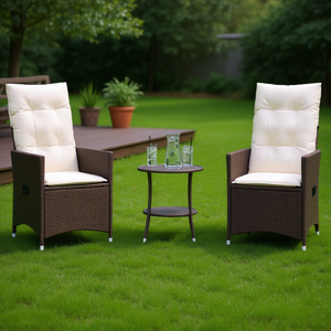 Brown Poly <b>Rattan</b> <b>Bistro</b> <b>Set</b> With Cushions Garden Furniture Outdoor Seating 2 Person Contemporary Design - Product Image 2