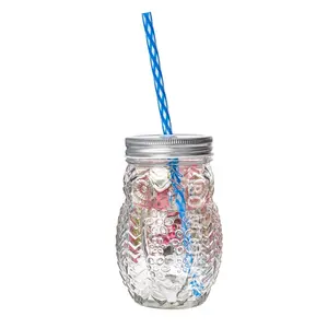 Verres à boire en forme de hibou, pot avec paille en plastique et couvercle en étain, gobelet pour boissons froides, 450 ml, 16 Oz