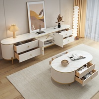 Meubles de salon, table basse moderne de forme ovale européenne, en acier inoxydable doré, luxueuse, écologique, avec plateau en marbre