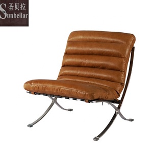 OEM ODM lujo calidad Metal acero Base Vintage cuero marrón asiento <span class=keywords><strong>Barcelona</strong></span> silla sofá con pie taburete sala de estar dormitorio - Product Image 2
