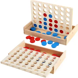 Connect 4 In A Line Board Game Children's Educational Toys Wooden Foldable Kids Children Line Up Row Board Puzzle Toy Bingo Game