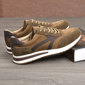 Chaussures de marche en cuir de vache véritable pour hommes, bout rond, à lacets, doublure en maille respirante, semelle extérieure en caoutchouc, confortables pour un usage quotidien - Product Image 3