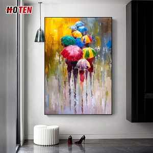 Pintura abstracta moderna al óleo sobre <span class=keywords><strong>lienzo</strong></span> hecho a mano día lluvioso paraguas paisaje impreso pintado a mano - Product Image 3