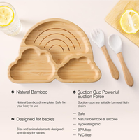 Assiettes en bambou pour bébés sans BPA ventouse en silicone solide facile à nettoyer trois grilles divisées pour les enfants à manger couleur arc-en-ciel