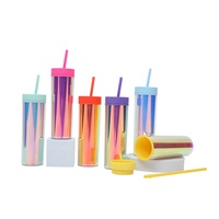 Vaso de Plástico Acrílico de Doble Pared de 16 oz, Delgado, con Logotipo Personalizado, Vaso de Color con Tapa, Venta al por Mayor