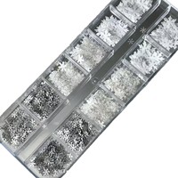 TSZS 12 Grilles de Paillettes Blanches Argentées en Forme de Flocon de Neige pour Ongles, Tailles Mixtes, Décorations de Manucure Hiver Noël