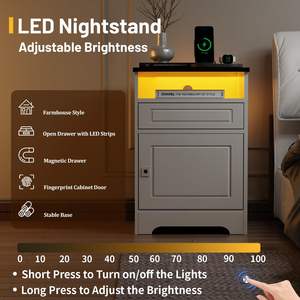 โต๊ะข้างเตียง Jartoil พร้อมระบบล็อคด้วยลายนิ้วมือ ไฟ LED สถานีชาร์จ โต๊ะข้างเตียงสไตล์ฟาร์มเฮาส์สีขาว - Product Image 4