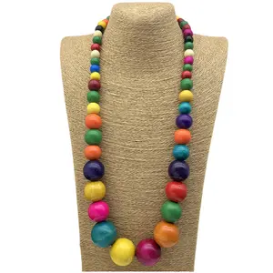 Colorful Bead Chunky Bohemia Sweater Chain Necklaces Jewelry Wooden Beaded Necklace For Women