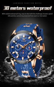   นาฬิกาข้อมือผู้ชาย 9991 Versatility Restored Dial Complete Calendar สีโรสโกลด์ ดีไซน์หน้าปัดแบบหน้าปัดรถยนต์ สายซิลิโคนสีน้ำเงิน ระบบควอตซ์ - Product Image 5