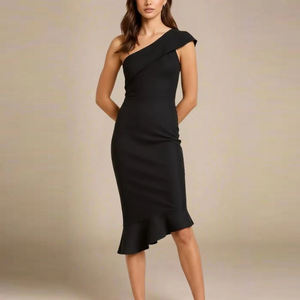 Vestido Midi Personalizado para Mujer, Sin Mangas, Un Hombro Descubierto, con Volantes, Asimétrico, Elegante, Tipo Vendaje, Ajustado, para Fiesta - Product Image 2