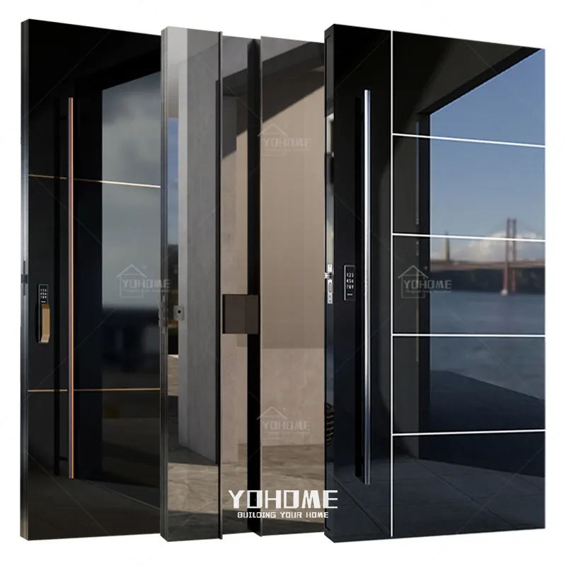 Germania stile di lusso di alta polacco esterno porte nero moderno anteriore porta a battente per la casa nero porta esterna