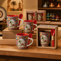 Mug à café en céramique souvenir touristique du Maroc avec cuillère assortie, style vintage chameau, pour tasses en céramique, personnalisable OEM ODM, vente en gros
