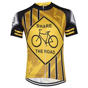 HIRBGOD Maillots de cyclisme <span class=keywords><strong>vintage</strong></span> jaunes pour hommes Share the Road Mountain Bicycle Outfit Biker Attire Jacket - Product Image 1
