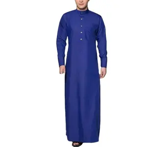 Round Neck Robe Prayer Eid Clothes thawb 2023 Men's Kurta Designs Fit Blue Abaya Dubai Robe Men's Designs
