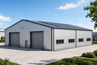 Bâtiment modulaire préfabriqué léger en structure d'acier, entrepôt, usine logistique, grange, atelier, hangar métallique