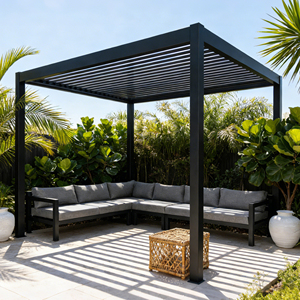 Pérgola de Aluminio Negro Mate con Rejillas, Estructura de Sombra para Patio Exterior Resistente a la Intemperie, para una Vida Elegante en el Patio Trasero - Product Image 2
