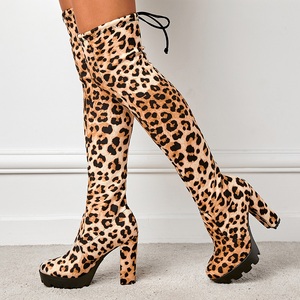 Nouvelles bottes d'hiver 2025 pour femmes, bottes à talon épais, bottes mi-cuisses, bottes sexy à imprimé léopard, chaussures pour femmes - Product Image 3