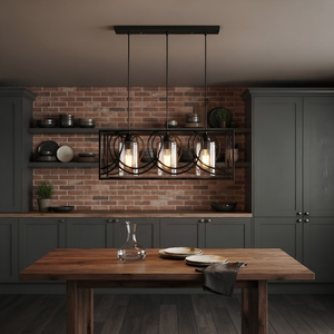Modern Fluid Curve Crestline Iron Cage <b>3</b> <b>Light</b> Linear <b>Pendant</b> <b>Light</b> for Dining Table & Bar Counter - Product Image 1