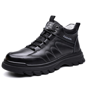 Botas de nieve para hombre, de invierno, hasta el tobillo, de cuero genuino, con forro de felpa, suela de goma antideslizante, punta redonda, cálidas y cómodas - Product Image 5
