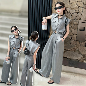 Tenues d'été élégantes pour adolescentes, haut sans manches et pantalon, ensemble de vêtements pour filles tendance 2 pièces - Product Image 1