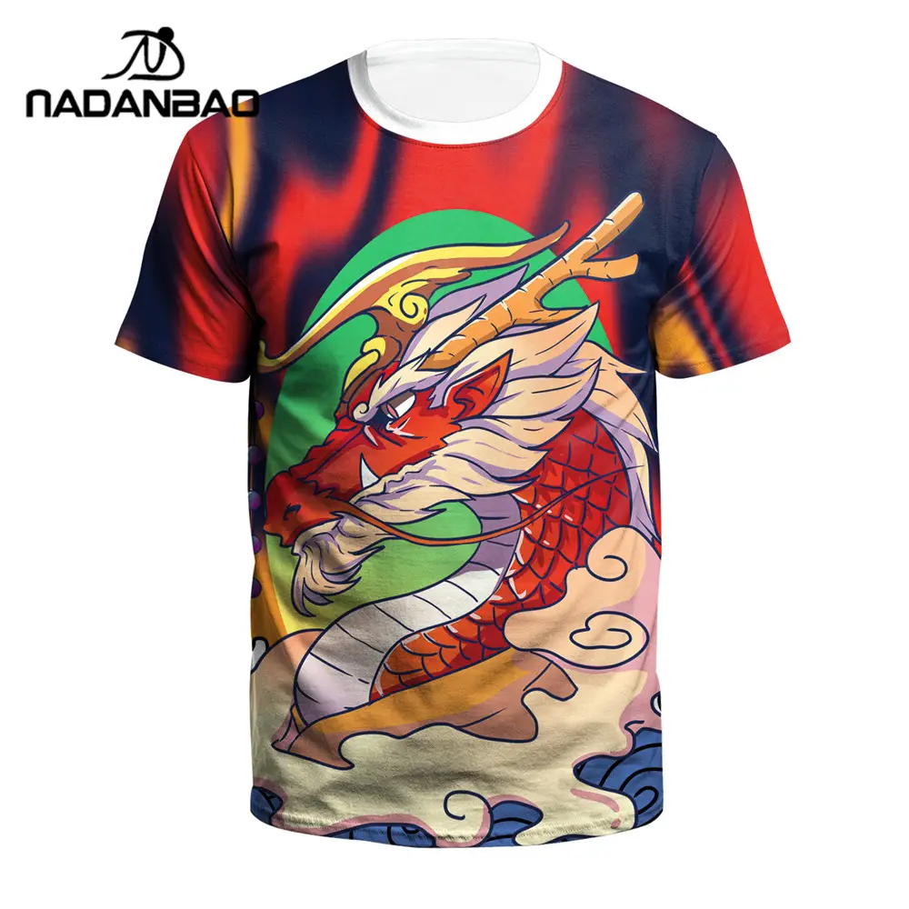 NADANBAO中国風Tシャツ卸売業者ドラゴンプリント熱転写デザインTシャツ半袖Tシャツ男性用