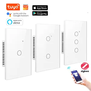 Zigbee Tempered Glass Smart Home Touch Light Switch 1/2/3/4 Gang Tuya App Remote Control Wall Switch Work With Google Alexa