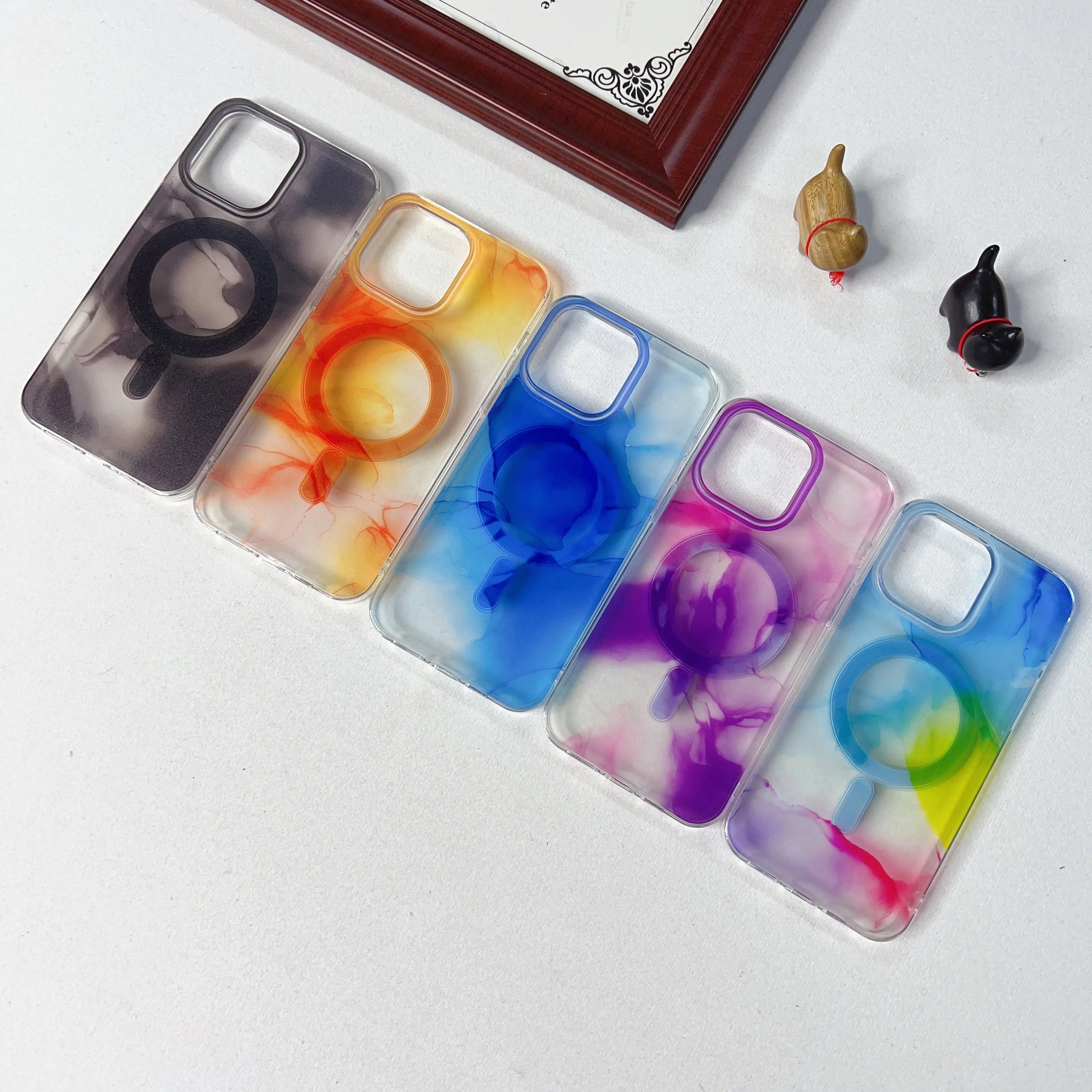 Watercolor Printing OEM Logo Customized Rainbow PC Toughness Hard Cell Phone Back Cover Wireless For iPhone 14 Pro Plus Max