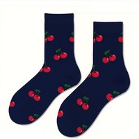 Kaos Kaki Wanita Katun Motif Ceri, Kaos Kaki Santai Setengah Betis, Kaos Kaki Unik Motif Buah, Kaos Kaki Cetak Ceri Merah Lucu, Supplier Grosir