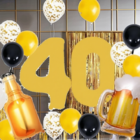 Fournisseur en gros de ballons de fête jetables, décoration pour fêtes d'anniversaire 40 ans, bannière noire et or, rideau en feuille, ballons en promotion
