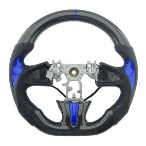 Volant de direction en cuir perforé en fibre de carbone avec surpiqûres bleues pour Infiniti Q50 – Produits populaires - Product Image 1