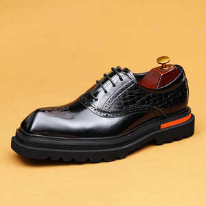 Chaussures de soirée à motif patchwork, cuir véritable de haute qualité, style britannique, chaussures habillées formelles pour hommes, à enfiler, bout pointu, semelle souple, pour le marié - Product Image 2