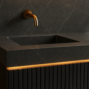 Ensemble de Meubles de Salle de Bain de Luxe Modernes en Acier Inoxydable avec Double Vasque, Miroir et Montage Mural en Marbre pour Hôtel - Product Image 5